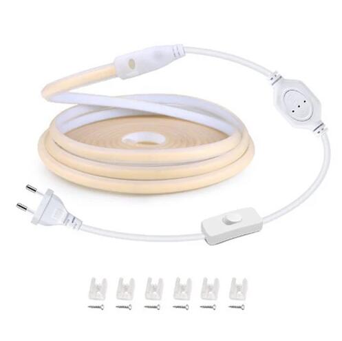 (image for) 32.8Feet 110V AC / 220V AC Spotless FCOB LED Flexible Strip Light, IP65 Waterproof High Brightness with Inline Switch